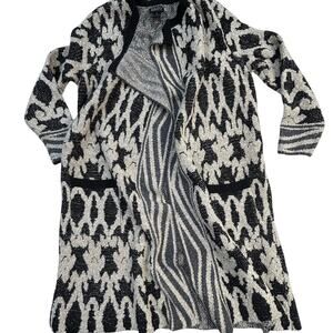 Lucky Brand Live in Love Cardigan Wmns 1X Black Cream Open Sweater Pockets Boho